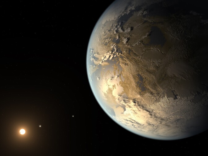 This illustration shows Kepler-186f, the first confirmed Earth-sized planet found in its star's habitable zone, where water could potentially exist.