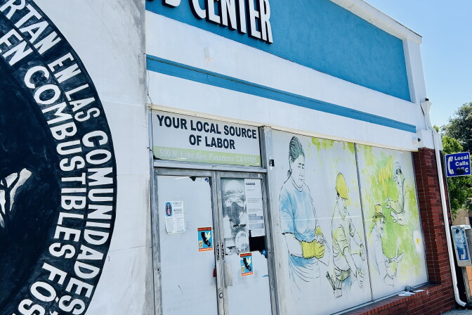 A storefront with a sign that says, "Pasadena Job Center."