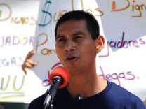 Warehouse employee Juan Chavez spoke at a news conference Tuesday about a class action labor lawsuit that has been filed against companies doing business in the Inland Empire warehousing industry. 