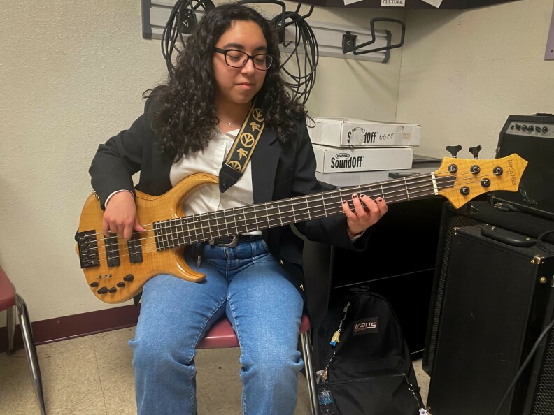 Conjunto Halcon bassist Iliana Aguilar describes the music as "like a Mexican, Tex-Mex type of style. ... I feel like I'm taking part in my culture."