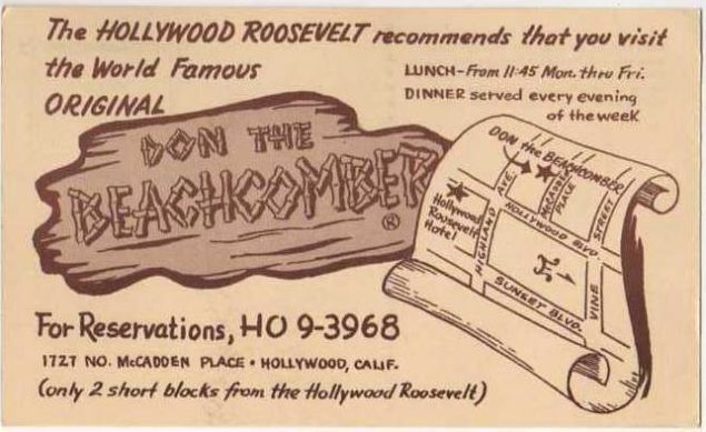 Menu for Don the Beachcomber, the original tiki restaurant opened in 1934.