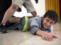 Hector Gonzalez, a fourth grader at Cienega Elementary School, takes part in a movement lesson during the Classroom-in-Residence program at the Hammer Museum on Thursday, March 3, 2016. For one week, the program takes kids out of the traditional classroom and into a museum setting.