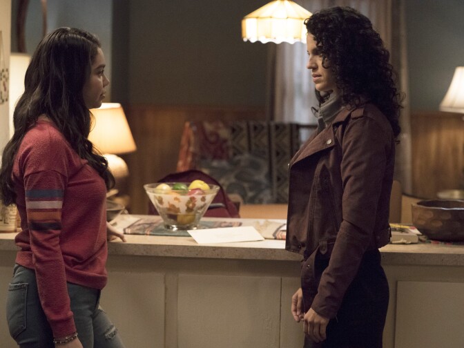 RISE -- "What Flowers May Bloom" Episode 103 -- Pictured: (l-r) Auli'i Cravalho as Lilette Suarez, Shirley Rumierk as Vanessa Suarez -- (Photo by: Virginia Sherwood/NBC)
