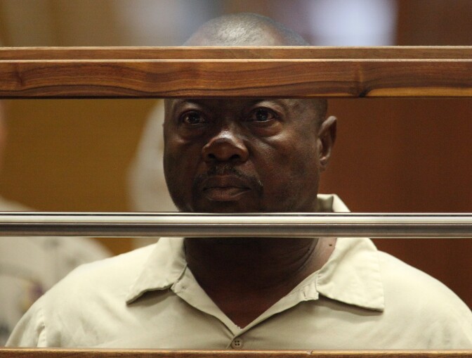 Lonnie David Franklin Jr. appears for arraignment on multiple charges as the alleged "Grim Sleeper" killer, in Los Angeles Superior Court Thursday, July 8, 2010.  
