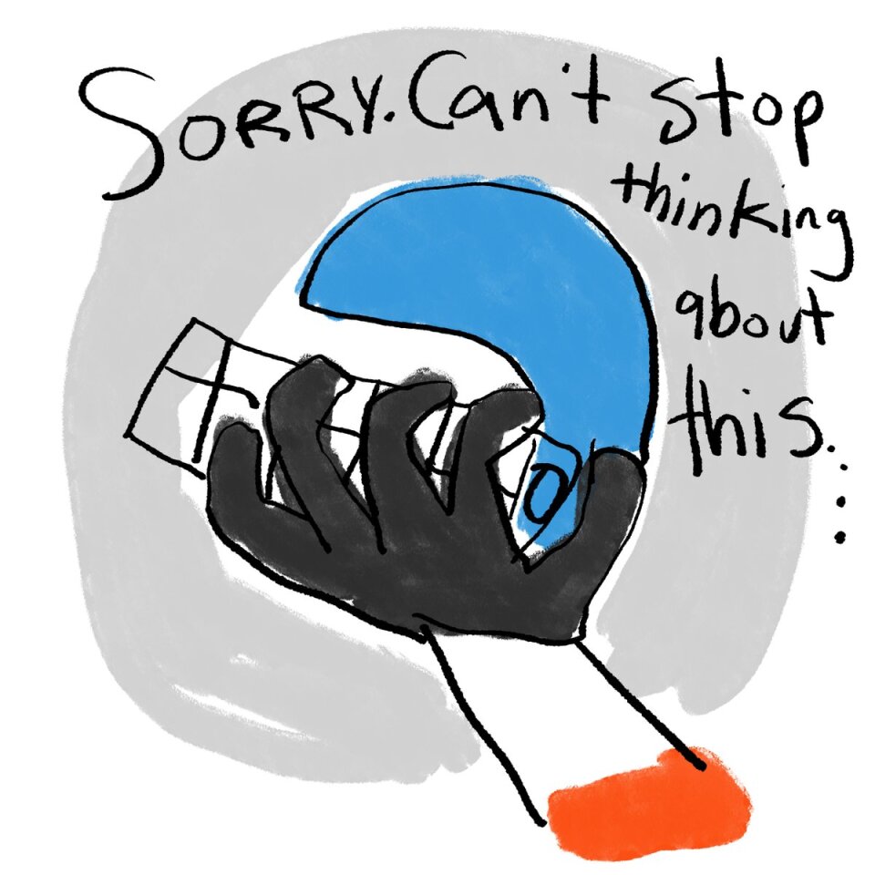 A masked hand grabs a face mask