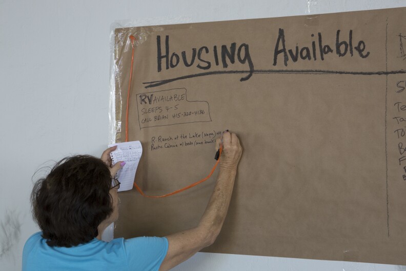 Available housing is posted at the Red Cross evacuation center for those displaced from their homes by the Valley Fire on September 15, 2015 in Calistoga, Calif. 