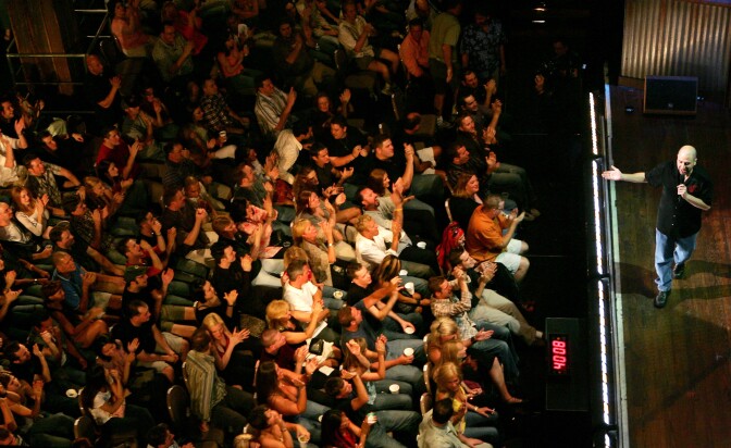 A comedian performs in Las Vegas, Nevada. 