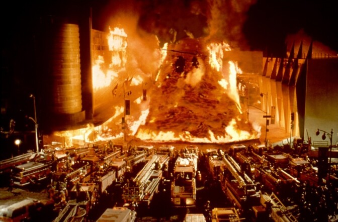 A still from 1997's "Volcano," where a large Volcano erupts in the middle of Los Angeles