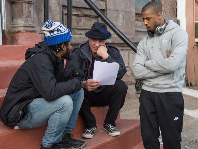 Writer/director RYAN COOGLER, SYLVESTER STALLONE, and MICHAEL B. JORDAN on the set of Metro-Goldwyn-Mayer Pictures', Warner Bros. Pictures’ and New Line Cinema’s drama "CREED," a Warner Bros. Pictures release.
Photo by Barry Wetcher
