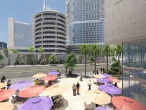 Artist rendering of the proposed $1 billion development around the Capitol Records building on Vine Street in Hollywood. Developer is Millennium Partners of New York.