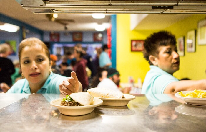 Serving up breakfast tacos at Joe's Bakery in Austin, Texas.