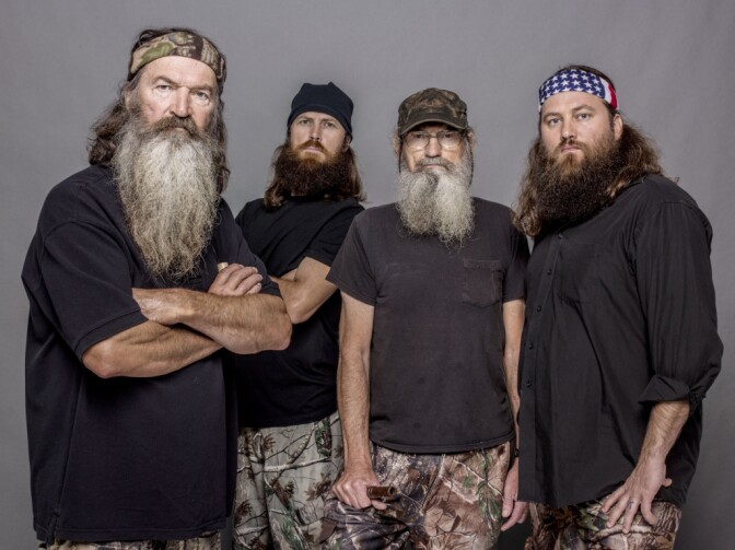 Four of the stars of "Duck Dynasty," from left to right: Phil Robertson, Jase Robertson (Phil's son), Si Robertson (Phil's brother) and Willie Robertson (Phil's son).