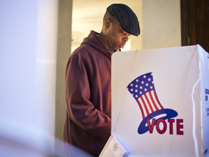 Al Gordon votes during the Los Angeles County primary election on Tuesday, March 3, 2015 at Saint Mary of the Angels in Los Feliz.