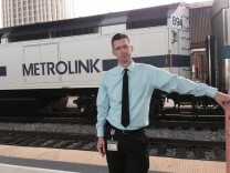 Metrolink spokesman Scott Johnson on a train platform at Union Station