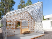 A house known as the Backyard Bi(h)ome on display at the Broad Art Center at UCLA on Monday, July 20, 2015. It was designed to address the problem of growing housing need in Los Angeles, and made of inexpensive, light and modern materials. The dwelling could be adapted to different uses depending on the needs of the resident, said professor Dana Cuff who was one of the leaders on the project, which is a result of a collaboration between cityLAB, (a program at UCLA's Architecture and Urban design School,) and Kevin Daly architects.