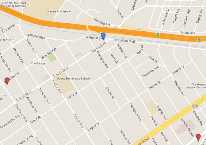 A map of points of interest near the Palms Expo Line station.