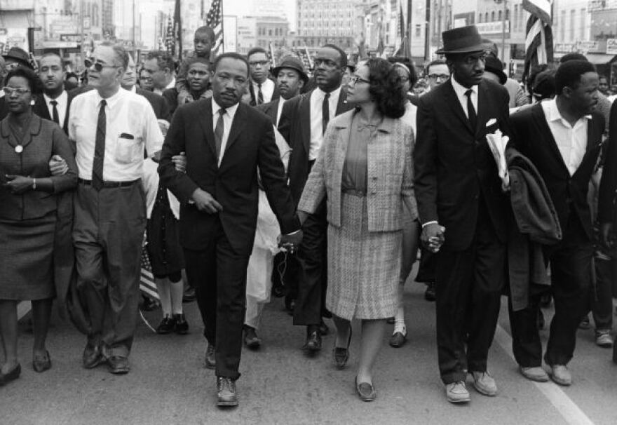 Broffman. Dr. King and Coretta Scott King Leading Marchers c.jpg