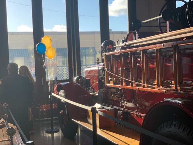 Balloons in front of an antique fire engine at the L.A. County Fire Museum signal the celebration of 50 years of EMS care. 