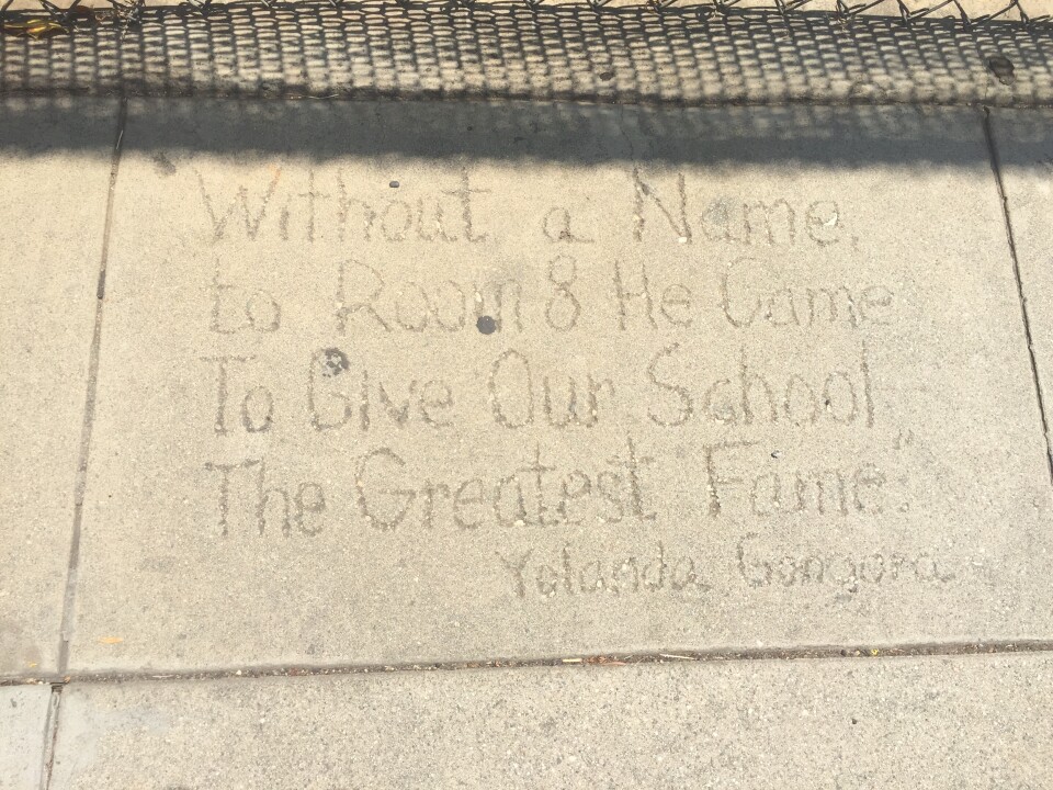 Loving message for Room 8. It reads, "Without a name, to Room 8 he came, to give our school the greatest fame."