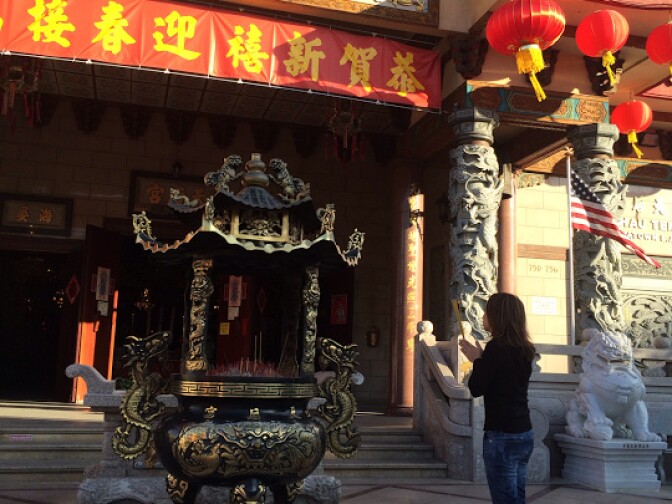 View outside the Chua Thien Hau Temple in LA's Chinatown. 