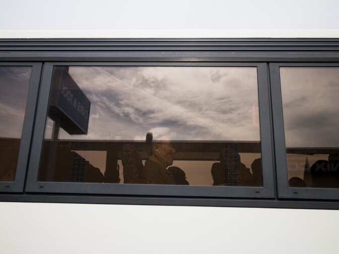 A man sits in a casino bus in Koreatown on January 7th, 2014. In the past year. at least 10 people were killed, and nearly 200 injured in Southern California tour bus crashes.