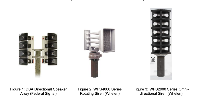 A graph showing three different types of outdoor warning sirens.
