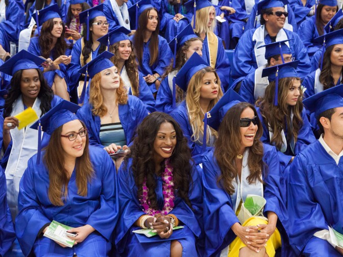Students gather before graduation at Santa Monica College on June 11th, 2013.