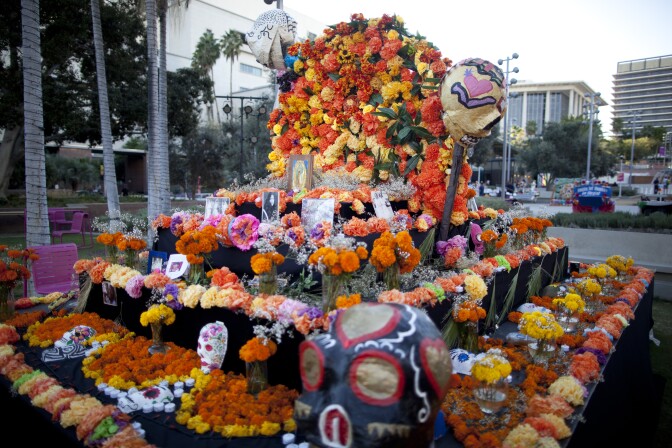 A Dia de los Muertos altar in Grand Park.