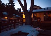 The house number on the condo where murder suspect Christopher Dorner reportedly hid from police near Bear Mountain Ski Resort. The building on the right served as central command for the search. The building on the left is where Dorner reportedly stayed.