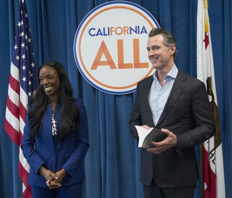 Gavin Newsom swearing in California's first Surgeon General, Dr. Nadine Burke Harris. Photo Credit: Joe McHugh