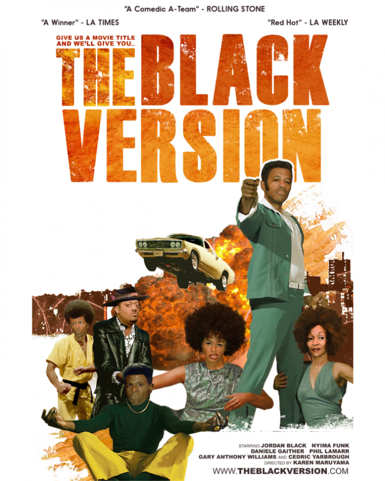 Six Black comics on a parody movie poster for The Black Verision.