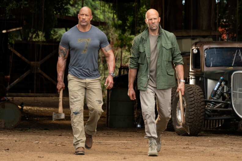 (from left) Luke Hobbs (Dwayne Johnson) and Deckard Shaw (Jason Statham) in Fast & Furious Presents: Hobbs & Shaw, directed by David Leitch.