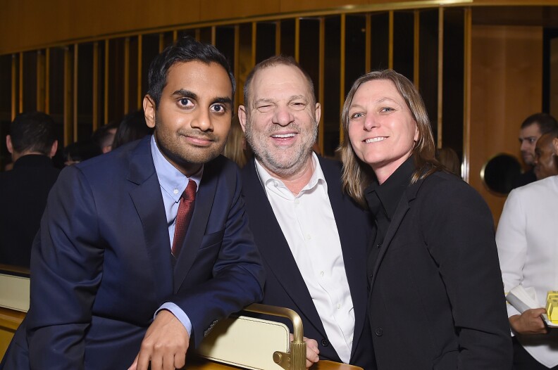 NEW YORK, NY - MAY 11: Co-creator, Executive Producer & Actor Aziz Ansari, film producer Harvey Weinstein and VP of Original Series for Netflix Cindy Holland attend the Netflix Master Of None S2, Premiere NY Screening 2017 on May 11, 2017 in New York City. (Photo by Michael Loccisano/Getty Images for Netflix)