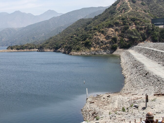The San Gabriel Dam reservoir serves as a source of firefighting water in Los Angeles County, California on June 7, 2017. During the Angeles National Forest fire in 2016 this site acted as a primary source of firefighting water for the Los Angeles County Fire Department.