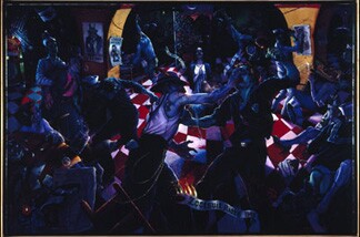 From Cheech Marin's collection: Vincent Valdez's "Kill the Pachuco Bastard!" from 2001.