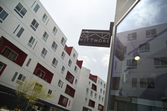 Of the 438 apartments at One Santa Fe, 88 are set aside as affordable housing for low-income artists.