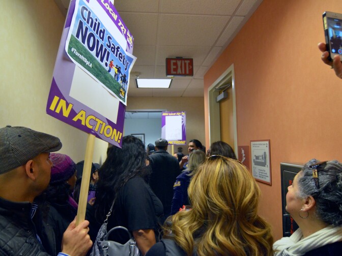 The strikers made their way up to Supervisor Gloria Molina's office to deliver demands to her.  Molina was not present and social workers described their requests to a secretary.