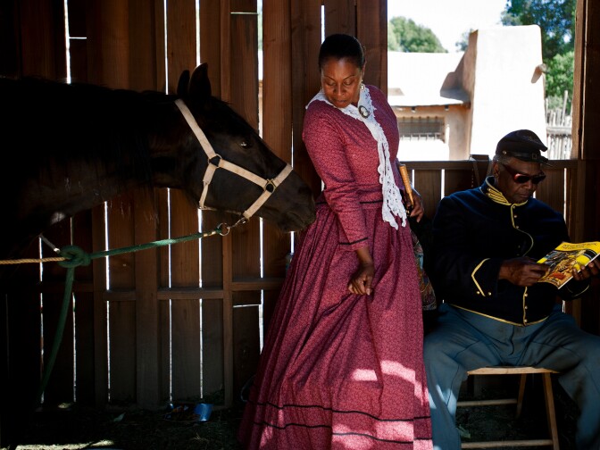 Attendees are invited to pet Dutchess, a horse from Mojave, during the 20th Annual Cowboy Festival in Santa Clarita. The event lasts four days, giving the public a chance to see where many films are made, including Oscar winner Django Unchained.