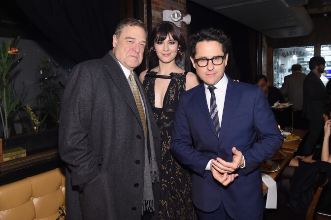 NEW YORK, NY - MARCH 08:  (L-R) Actor John Goodman, actress Mary Elizabeth Winstead, and producer J.J. Abrams attend the "10 Cloverfield Lane" New York Premiere after party at the Ribbon on March 8, 2016 in New York City.  (Photo by Michael Loccisano/Getty Images)