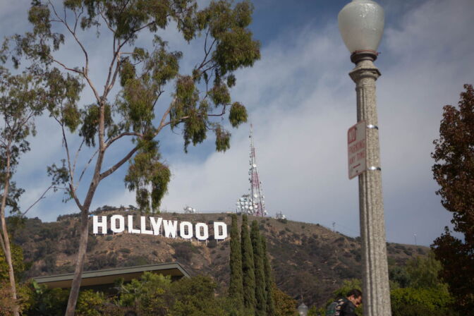 The Hollywood sign is shown on December 4, 2012, after a fresh paint job.
