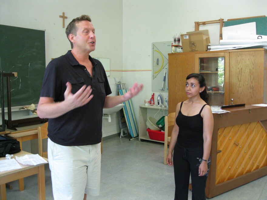 CSUN Music Professor David Sannerud gives West Covina opera singer Amada Dominguez and the rest of the class some staging tips this summer at the American Institute of Musical Studies in Graz, Austria.