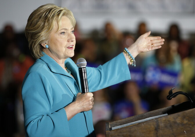 Democratic presidential candidate Hillary Clinton speaks at an International Brotherhood of Electrical Workers training center, Tuesday, May 24, 2016, in Commerce, Calif. (AP Photo/John Locher)