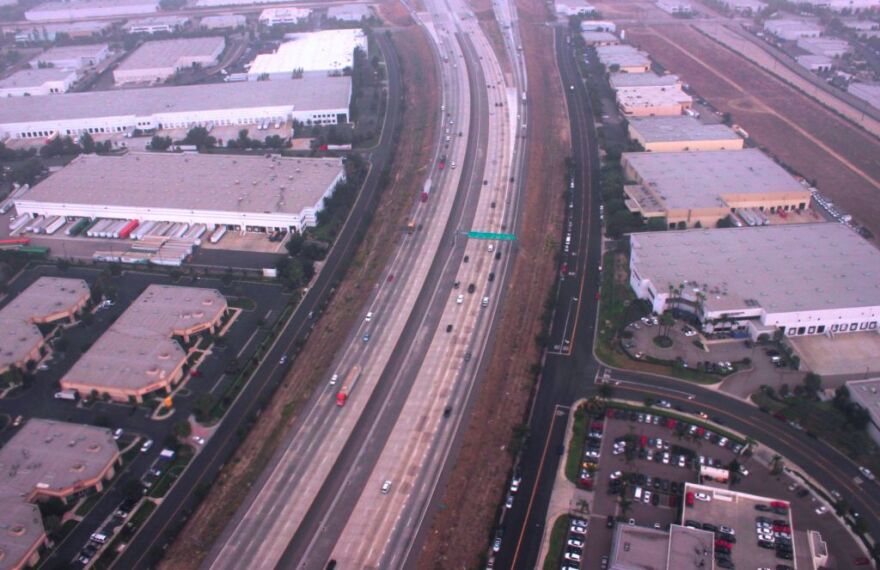 A portion of the Inland Empire's vast warehousing sector as seen flying into LAX-Ontario International Airport. 
