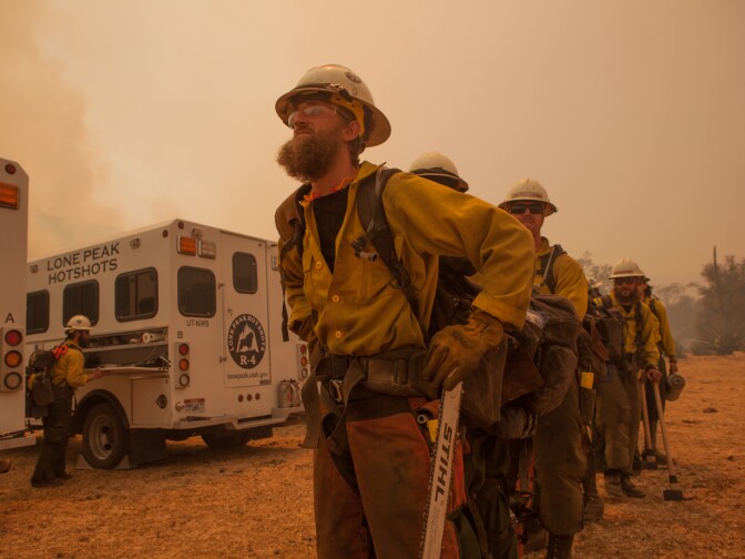 The Lone Peak Hotshots ready to battle the Springs Fire in Hidden Valley, Calif., on May 3, 2013.