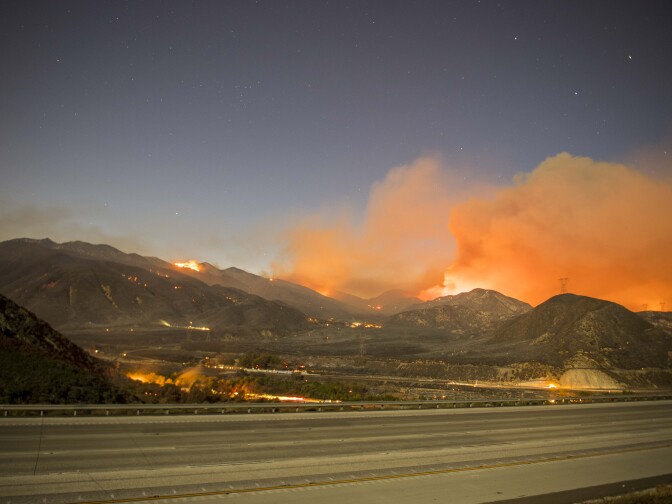 The Blue Cut Fire seen off Interstate 15 in the Cajon Pass Tuesday evening. 