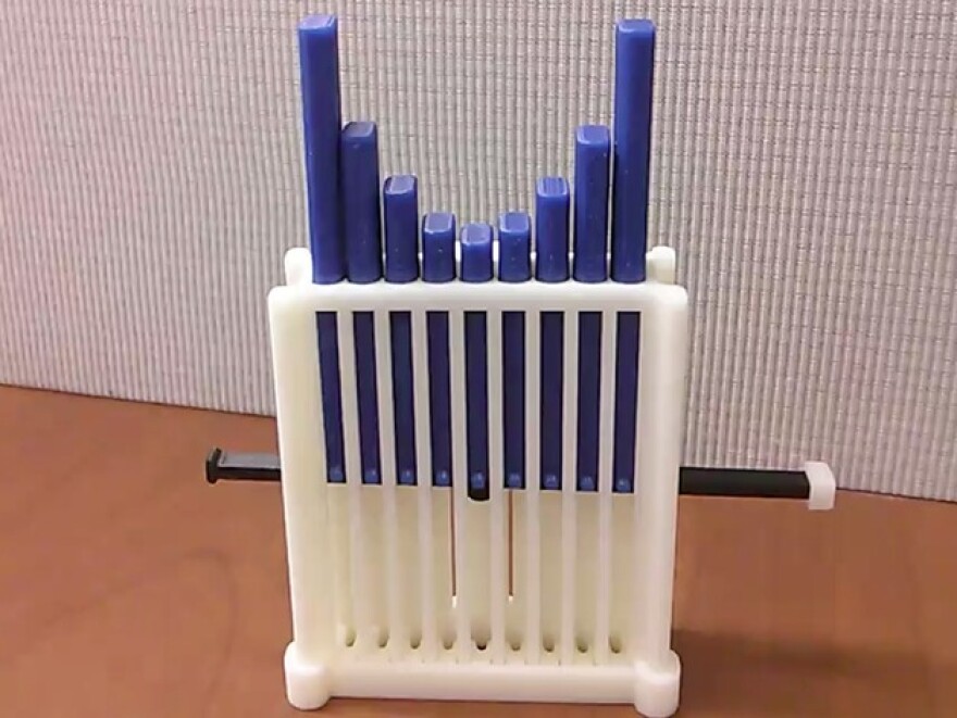 This manipulative, created by a 3D printer, is used to help students understand how the "b" coefficient of a quadratic function affects the parabola.