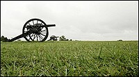 Cannons sit at the Manassas National Battlefield Park in Manassas, Va.