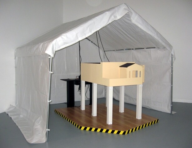 This Machine Kills Fascists or Labor Sets You Free (Love is the Message), 2010; Mixed media installation with sound; 144 x 120 x 120 in.