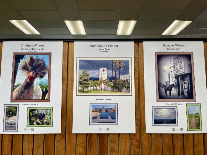 A row of posterboards featuring scenic photographs of Altadena.