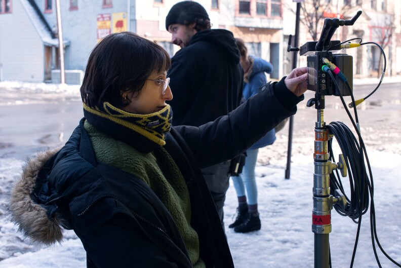 Director Eliza Hittman on the set of her film NEVER RARELY SOMETIMES ALWAYS, a Focus Features release.  
Credit: Angal Field/Focus Features
